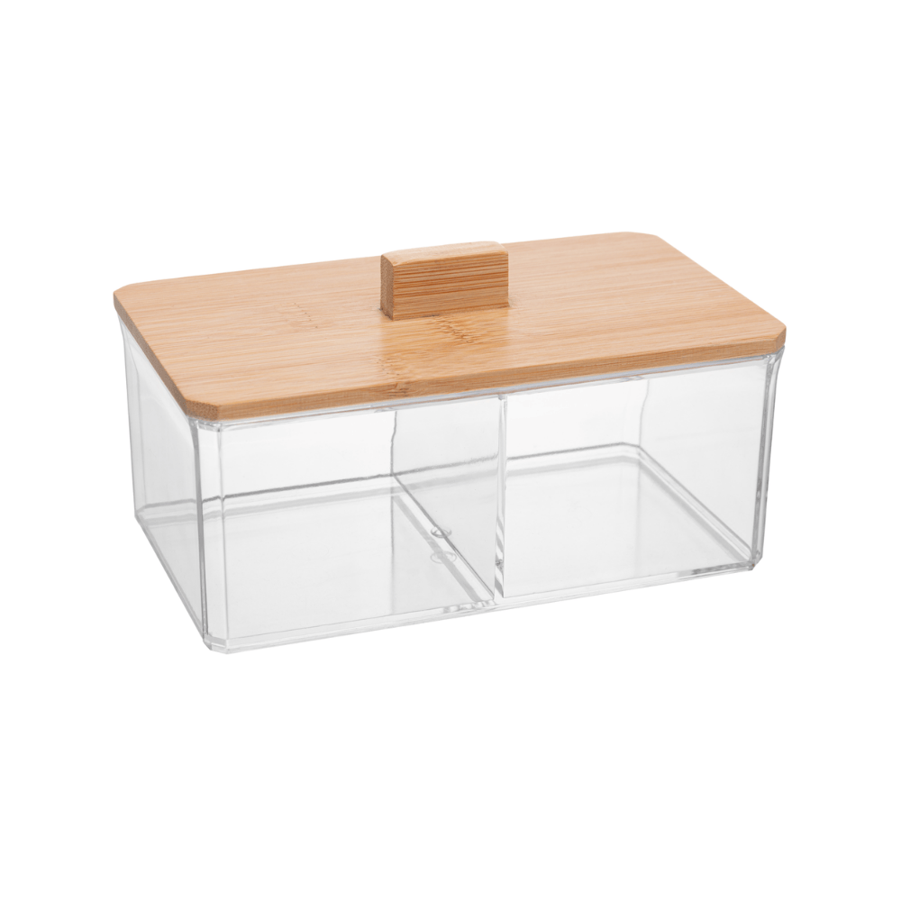 CAIXA ORGANIZADORA COM TAMPA DE BAMBU - 16CM X 9,5CM X 8CM