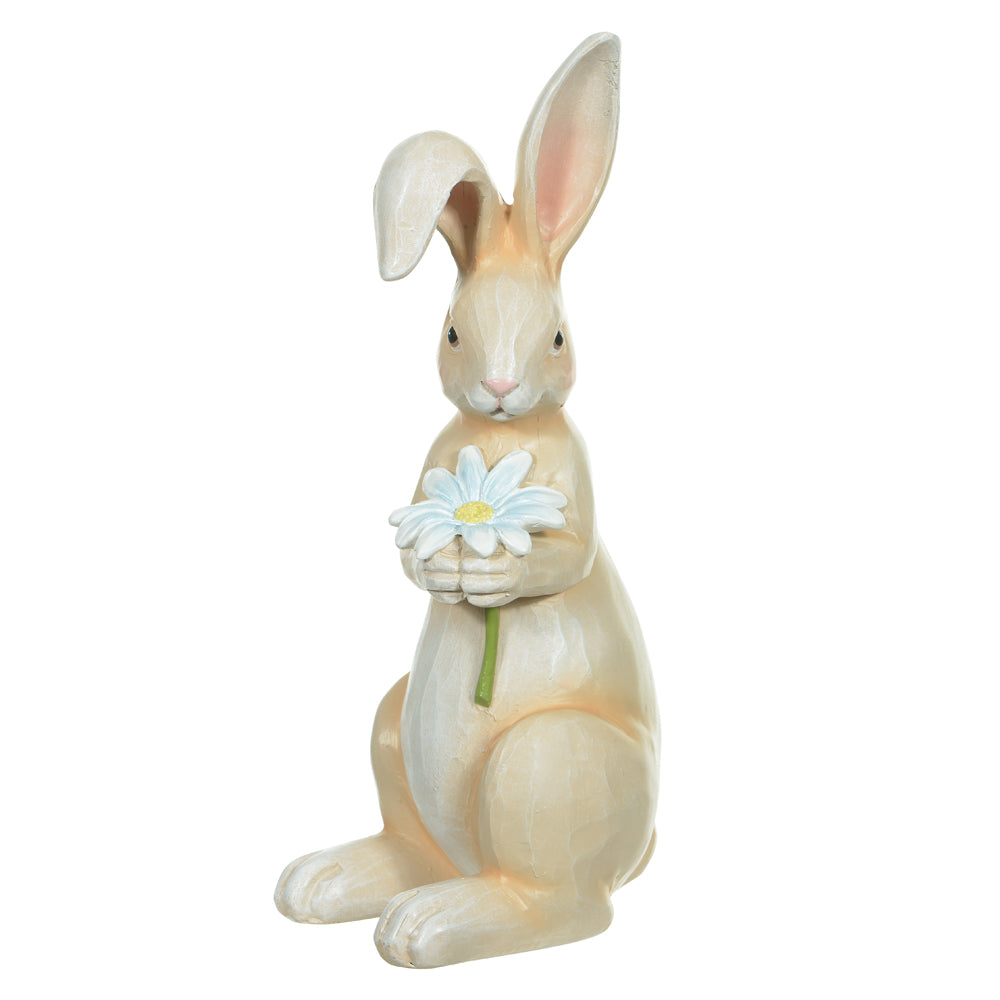 RESINA PASCOA COELHO COM FLOR (BEGE)