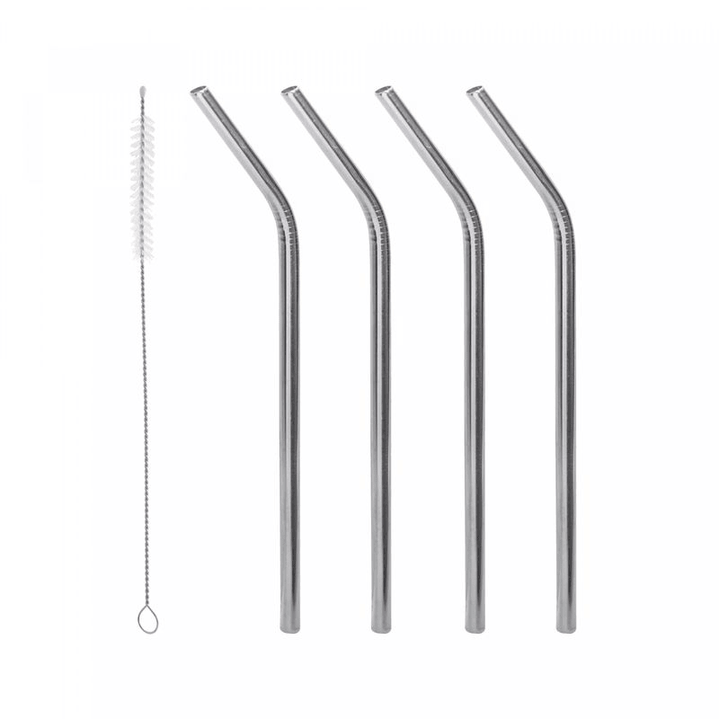 CONJUNTO 4 CANUDOS DE AÇO INOX REUTILIZAVEIS COM ESCOVA 21,5CM
