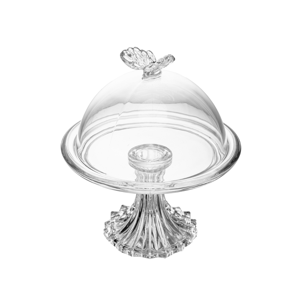 PRATO PARA DOCE COM PE E TAMPA BUTTERFLY CRISTAL – 15CM X 18CM