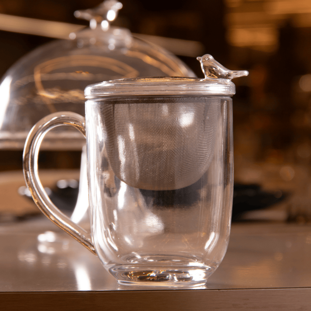 CANECA COM TAMPA E INFUSOR BIRD CRISTAL - 350ML