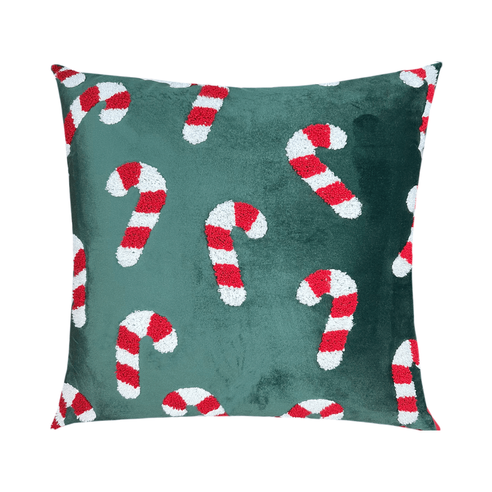 ALMOFADA EM VELUDO VERDE COM BORDADO – 50CM X 50CM