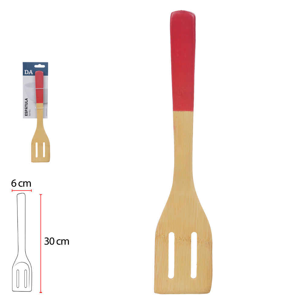 ESPÁTULA BAMBU VAZADA CABO (VERMELHO) 30CM