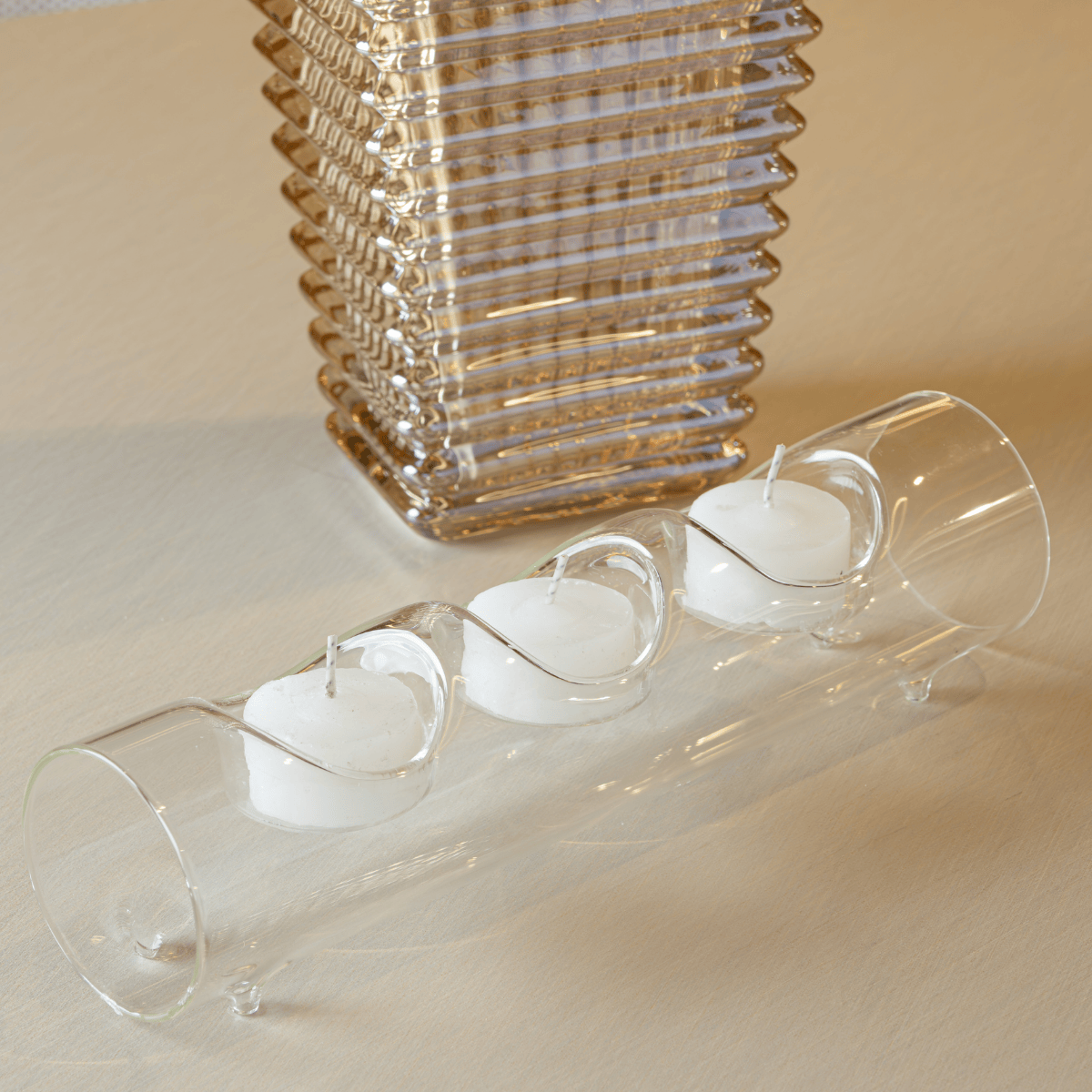 PORTA VELA TRIPLO LUME VIDRO BOROSSILICATO - 23,5CM