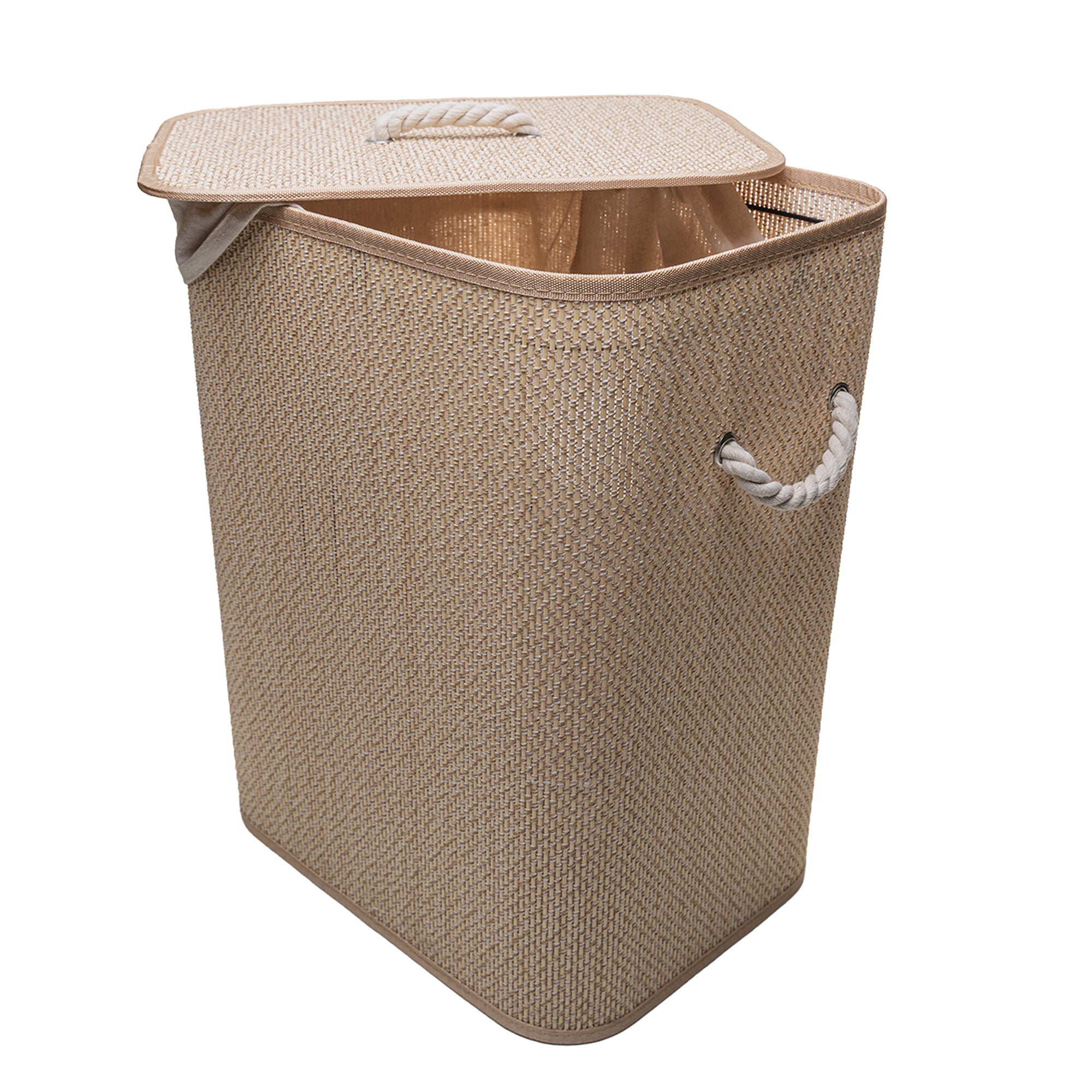 CESTO PARA ROUPAS DOBRAVEL COM FORRO EM TECIDO E TAMPA COZY 40CM X 30CM X 50CM BAMBU