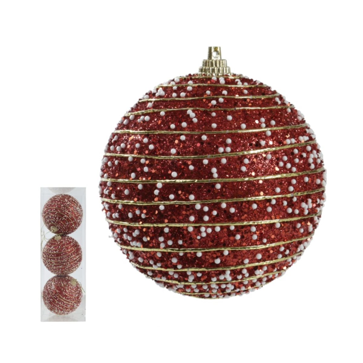 BOLA DECORADA NATAL VERMELHA BOLINHAS 3 UNIDADES - 8CM