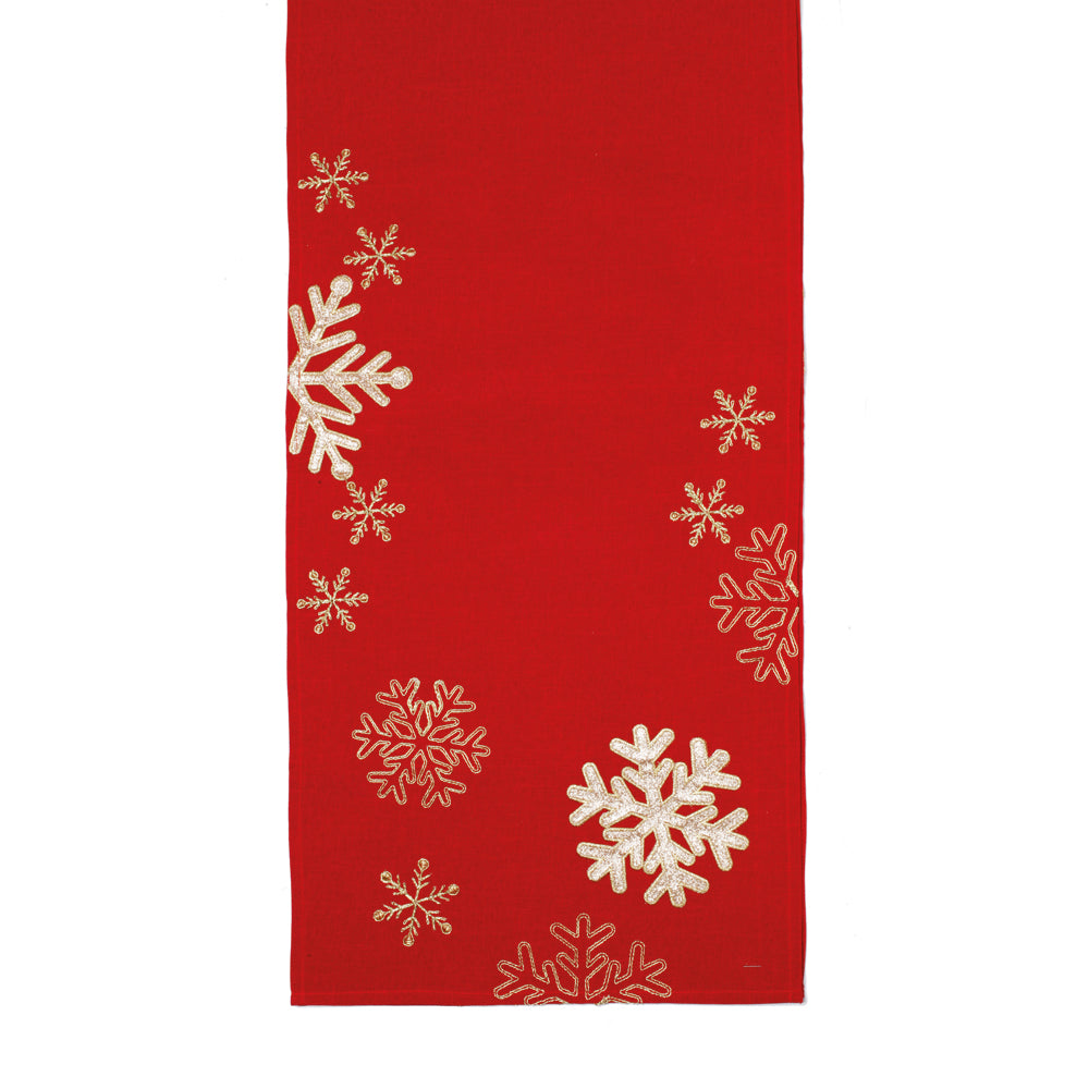 CAMINHO MESA FLOCOS NEVE VERMELHO 175x40 COM 1UN