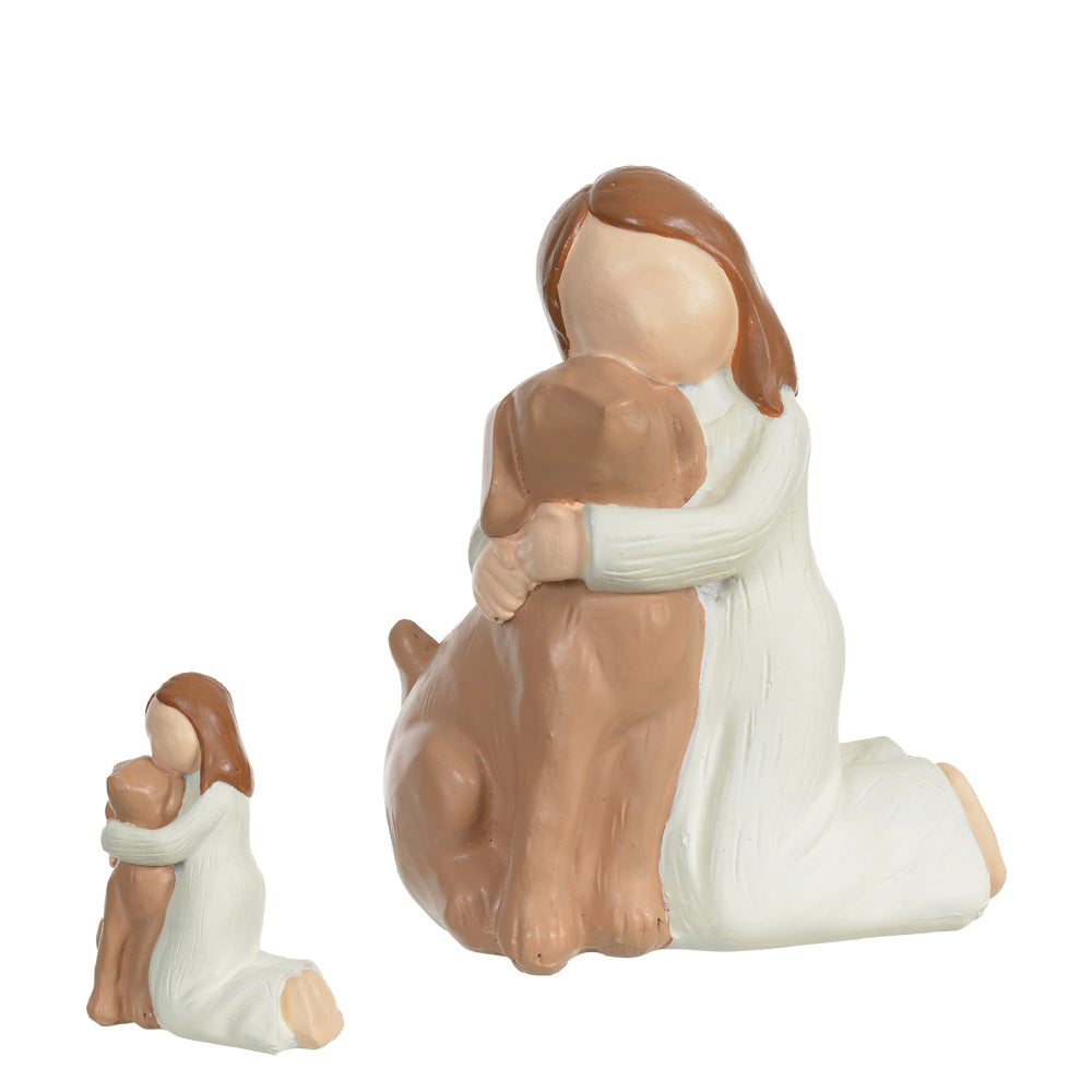 ESCULTURA DECORATIVA RESINA MENINA E CACHORRO (COLORIDO) 7,5cm 7d