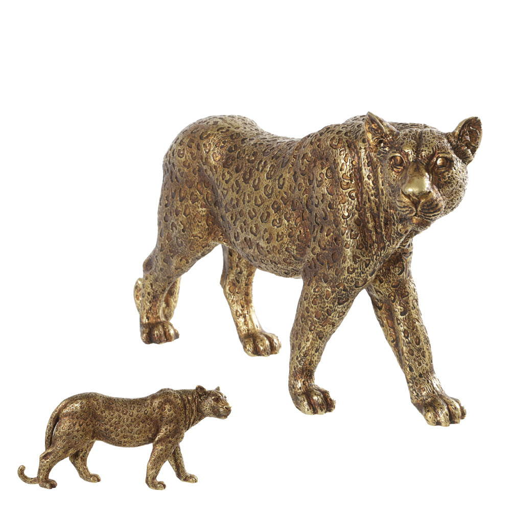 ESCULTURA DECORATIVA POLIRESINA LEOPARDO (DOURADO)