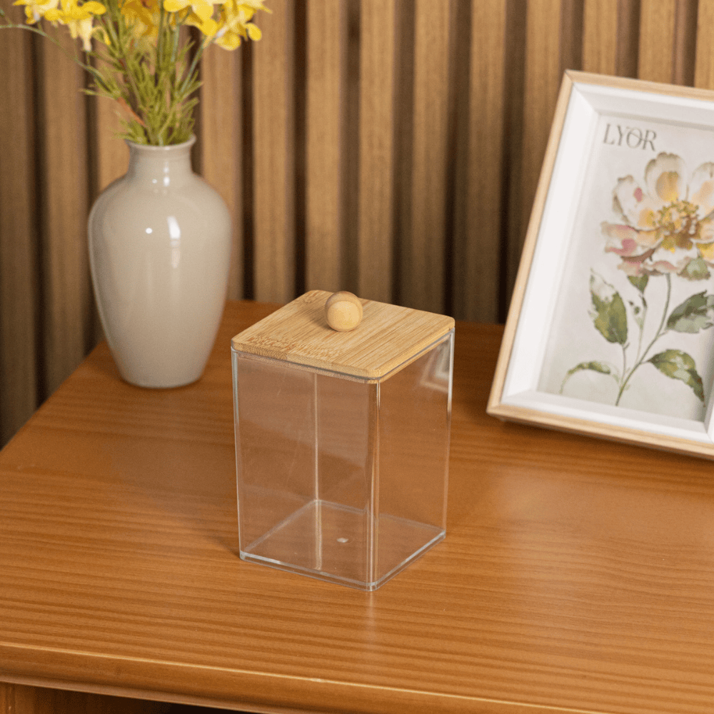 ORGANIZADOR COM TAMPA DE BAMBU - 7,1CM X 11,5CM