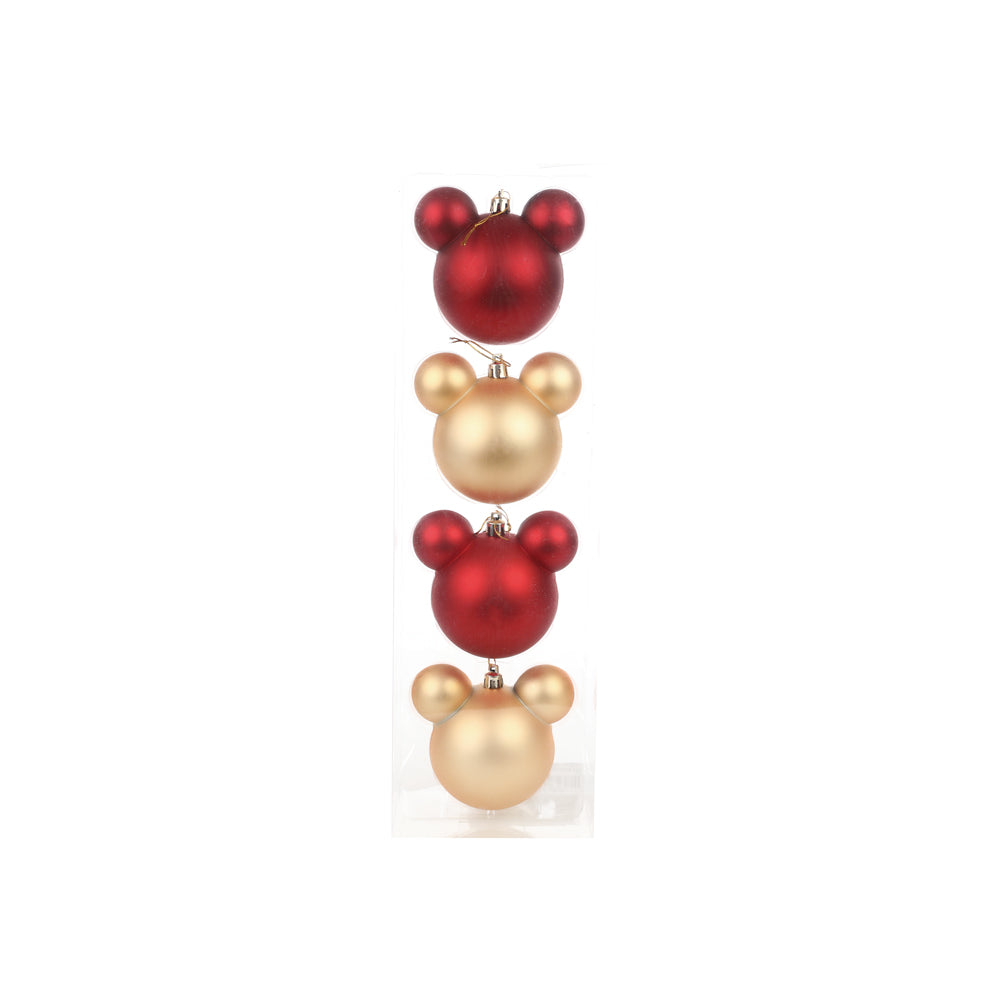 JOGO 4 BOLAS MICKEY VERMELHO/OURO - 8CM