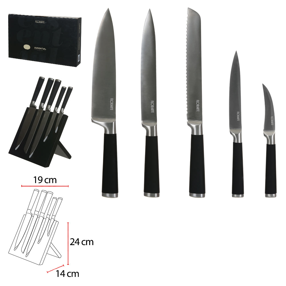 JOGO DE FACAS ACO INOX 24X14X19CM COM 6 PEÇAS E SUPORTE MAGNETICO (PRETO)