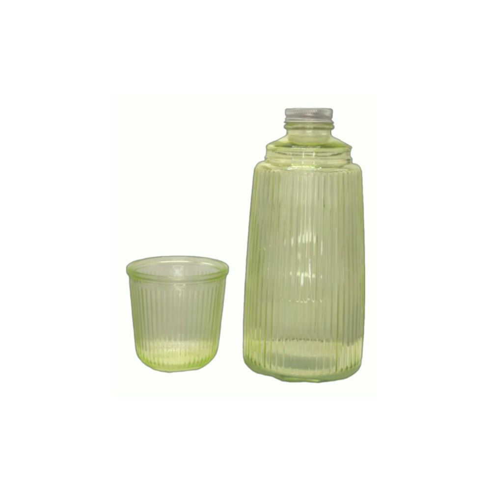 MORINGA DE VIDRO VERDE 1L COM COPO 300ML