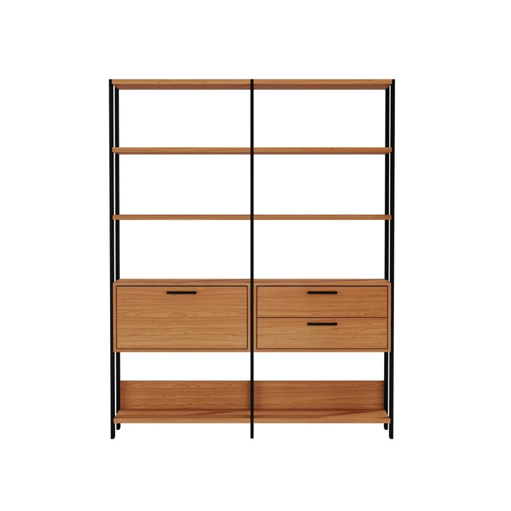 ESTANTE 2 TORRES GAVETEIRO BASCULANTE FREIJO/PRETO FOSCO - 1,85M X 1,44M