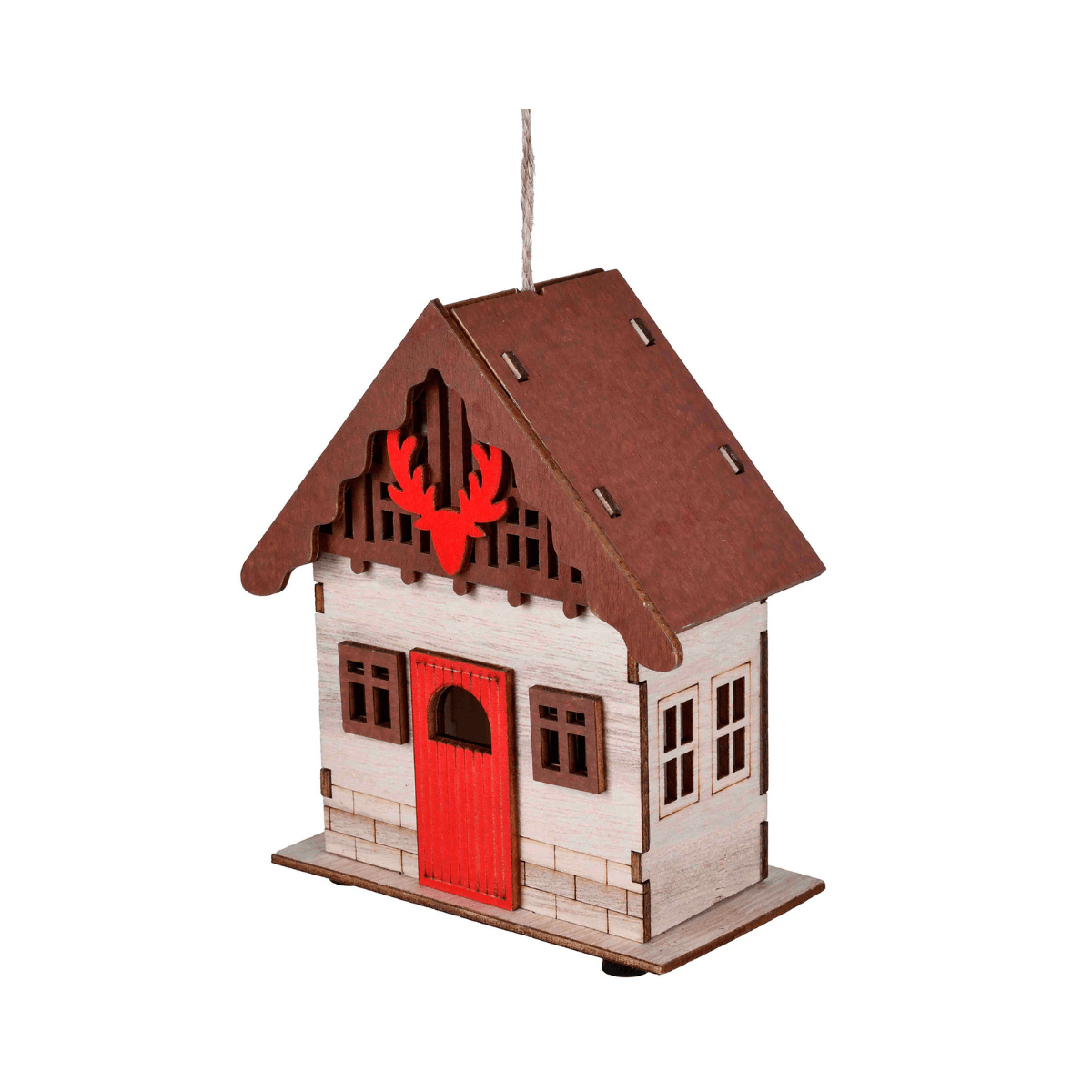 CASINHA DE MADEIRA COM LED 13CM VERMELHO