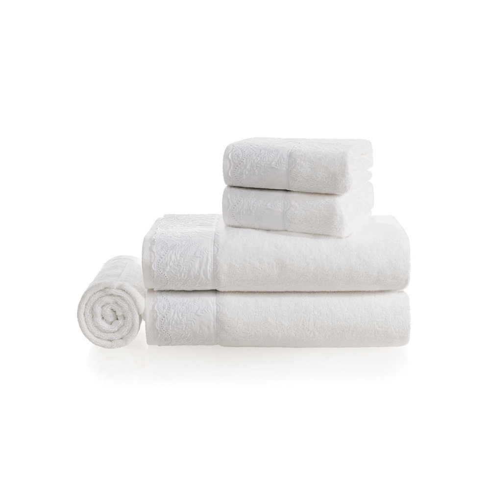 JOGO DE BANHO 5 PECAS ANTONIA BORDADO BRANCO 100% ALGODAO