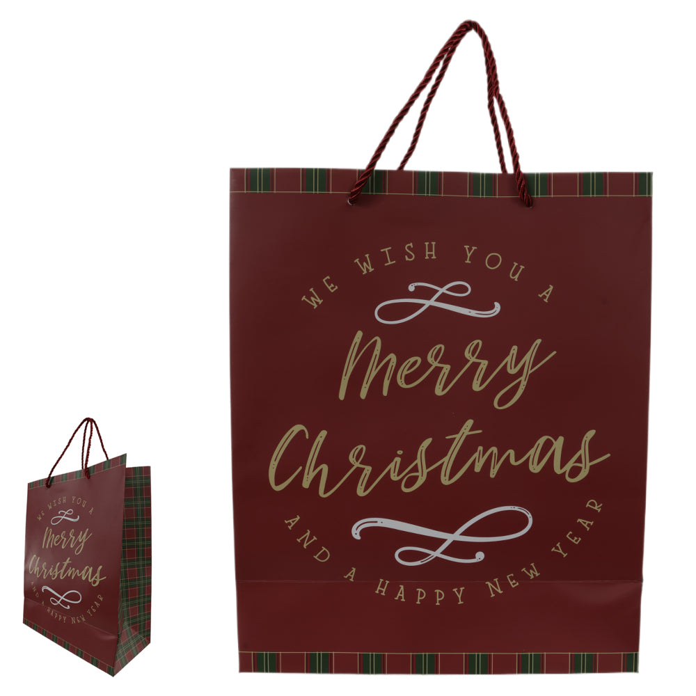 SACOLA DE PRESENTE MERRY CHRISTMAS VERMELHO 32CM