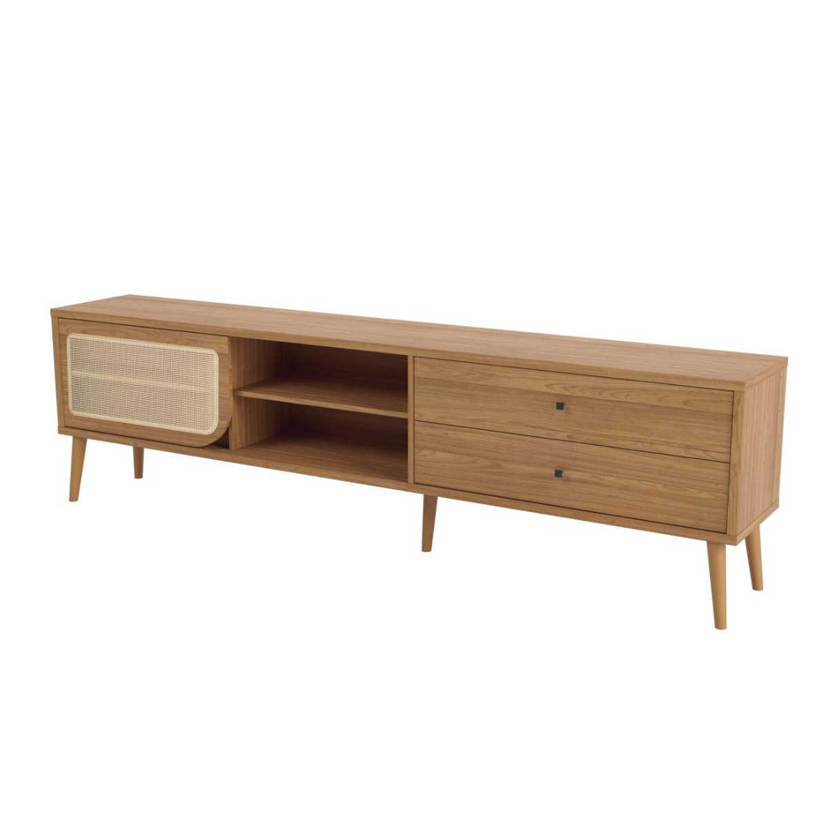 RACK TELA SINTETICA COM 2 GAVETAS E PORTA CORRER - FREIJO 220CM