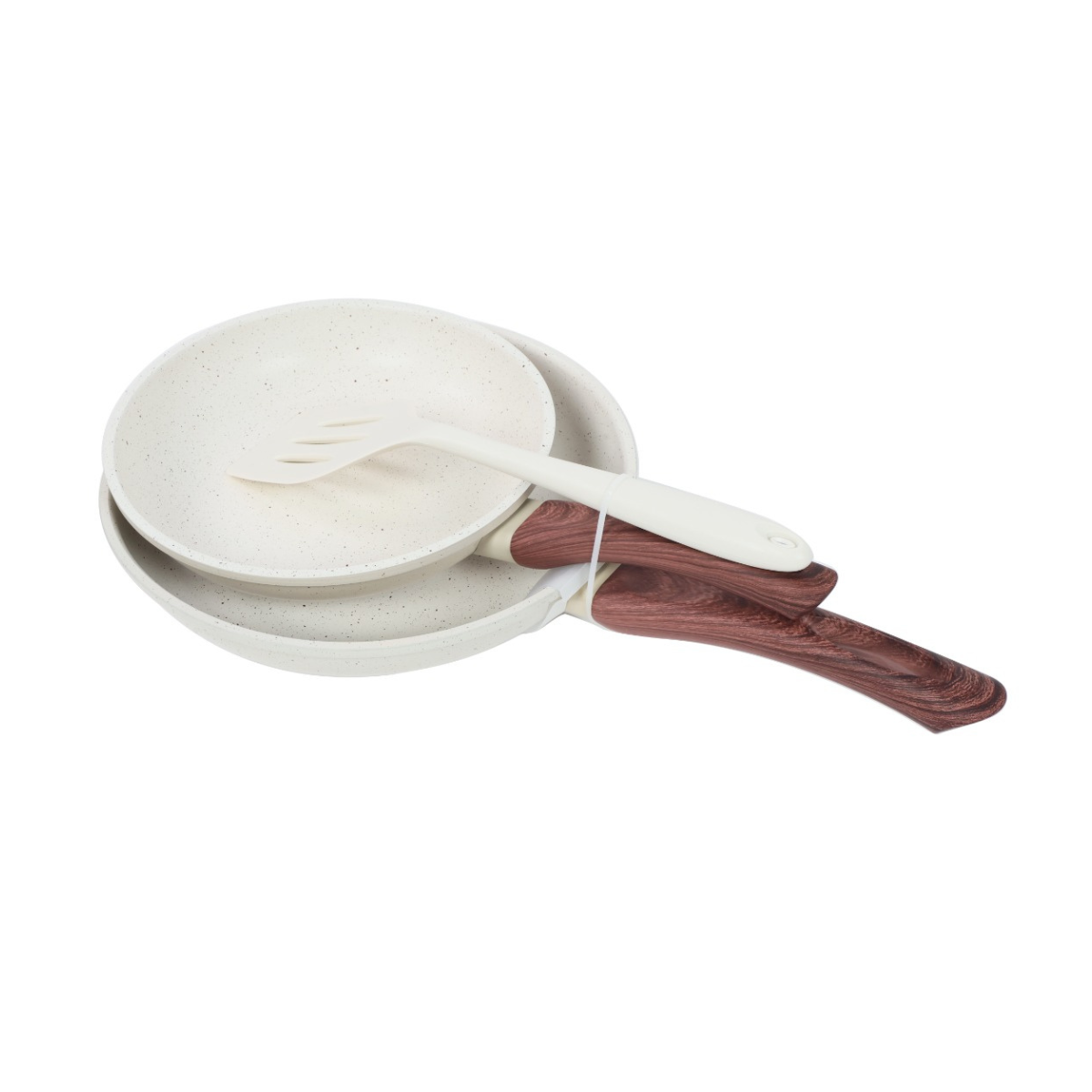 KIT 2 FRIGIDEIRAS COM REVESTIMENTO NANOCERAMICO CREME E ESPÁTULA