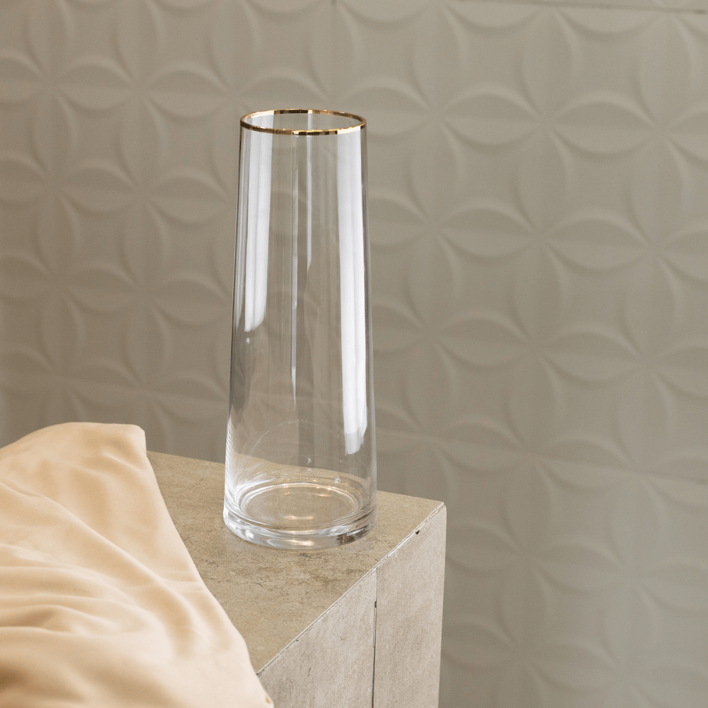 VASO DE VIDRO COM BORDA DOURADA LIZ – 11CM X 27CM