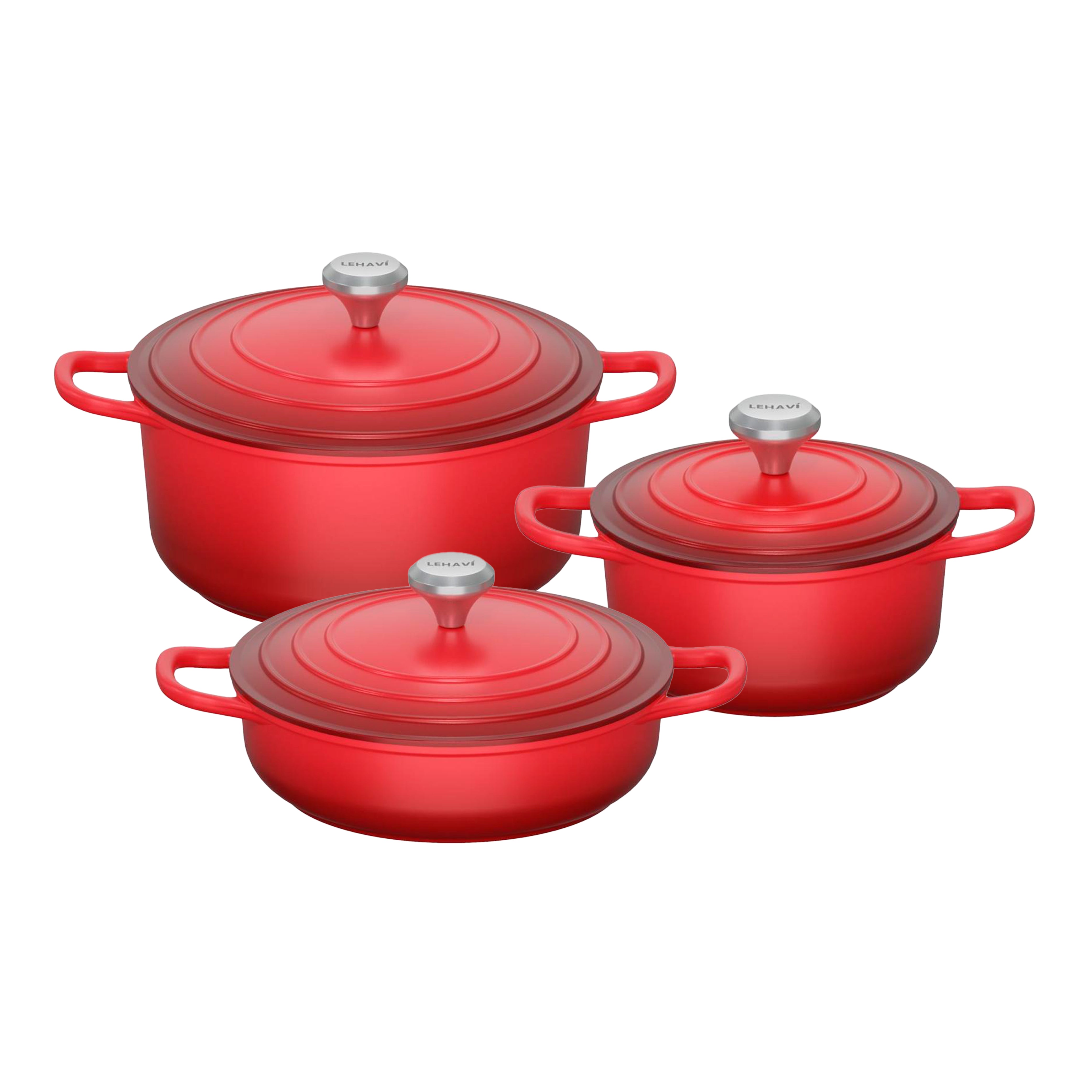 CONJUNTO DE PANELAS FLORENÇA COMPATÍVEL COM INDUÇÃO – 3 PEÇAS + ACESSÓRIO – VERMELHO