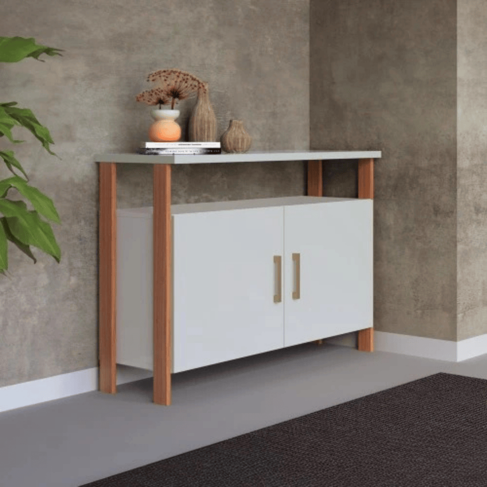 BALCAO 2 PORTAS INDUSTRIAL OFF WHITE/FREIJO/GOLD - 73CM X 89,5XM