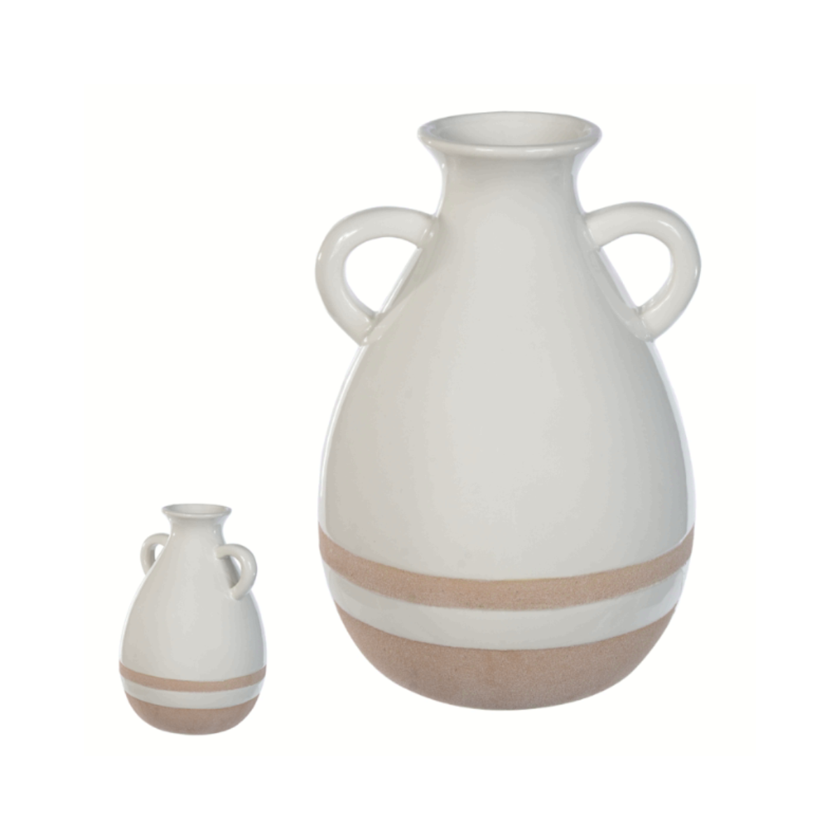 VASO DECORATIVO DE CERAMICA BRANCO E BEGE 20X13CM