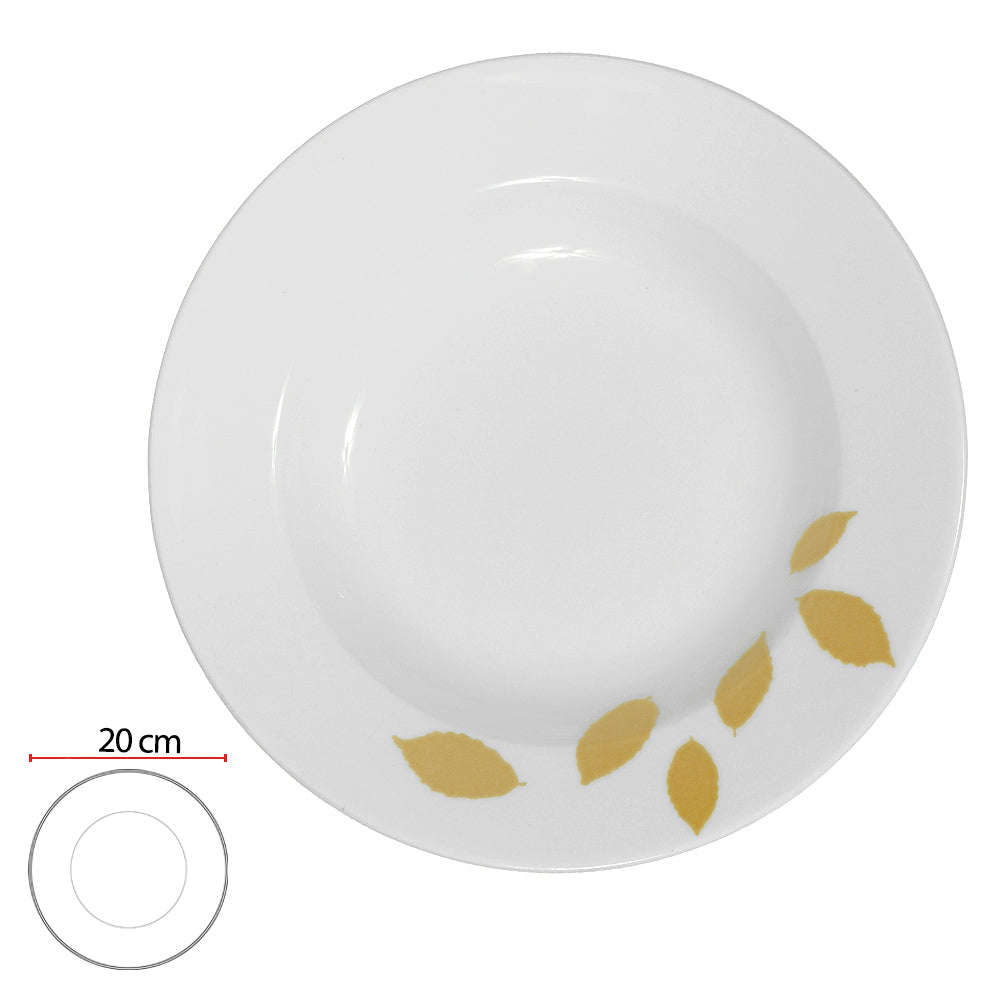 PRATO FUNDO PORCELANA 20d BONECHINA FOLHAS (BRANCO DOURADO)