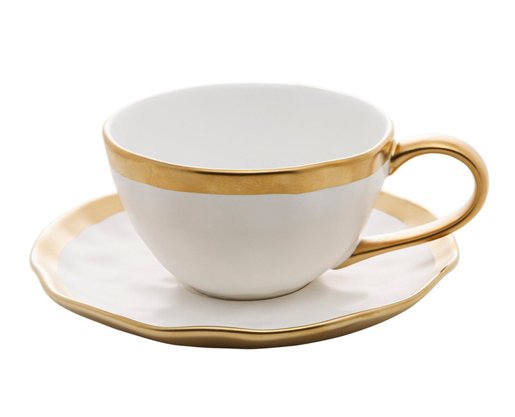 XÍCARA DE CHÁ DE PORCELANA DUBAI BRANCO E DOURADO 200ML