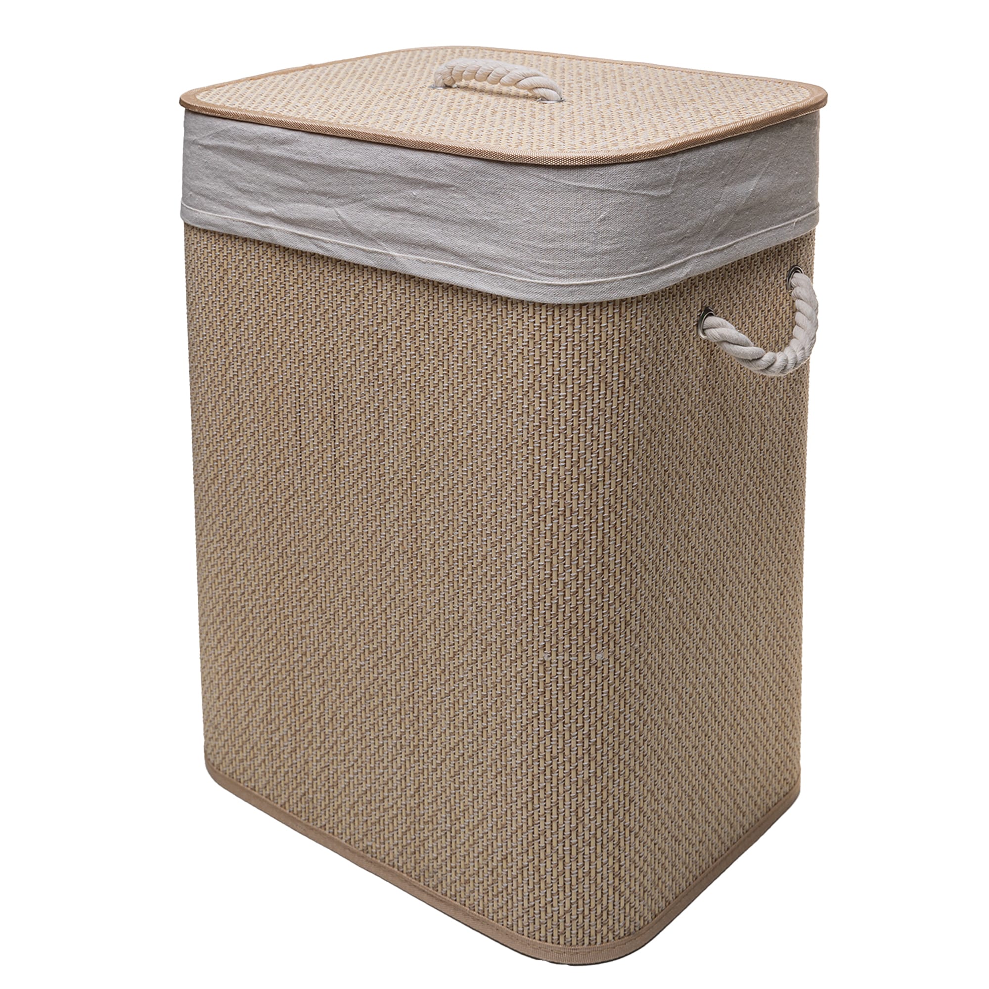 CESTO PARA ROUPAS DOBRAVEL COM FORRO EM TECIDO E TAMPA COZY 40CM X 30CM X 50CM BAMBU