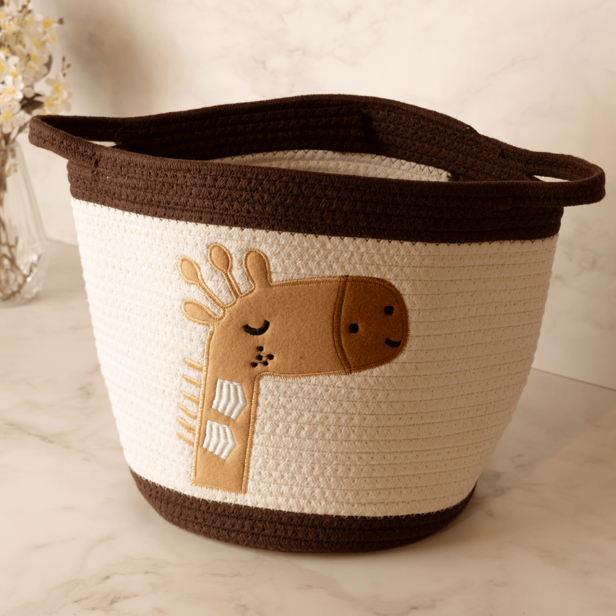 CESTA GIRAFFE MARROM/BRANCA POLIESTER