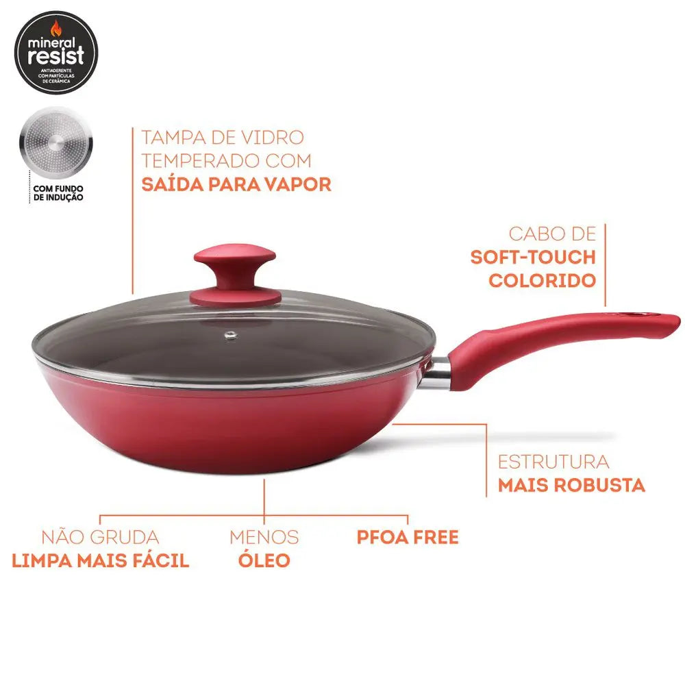 Wok De Indução 3,4L Com Tampa Optima Brinox