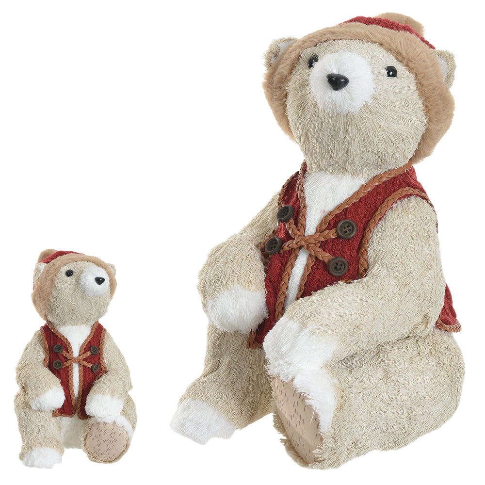 URSO SENTADO SISAL VERMELHO E BEGE