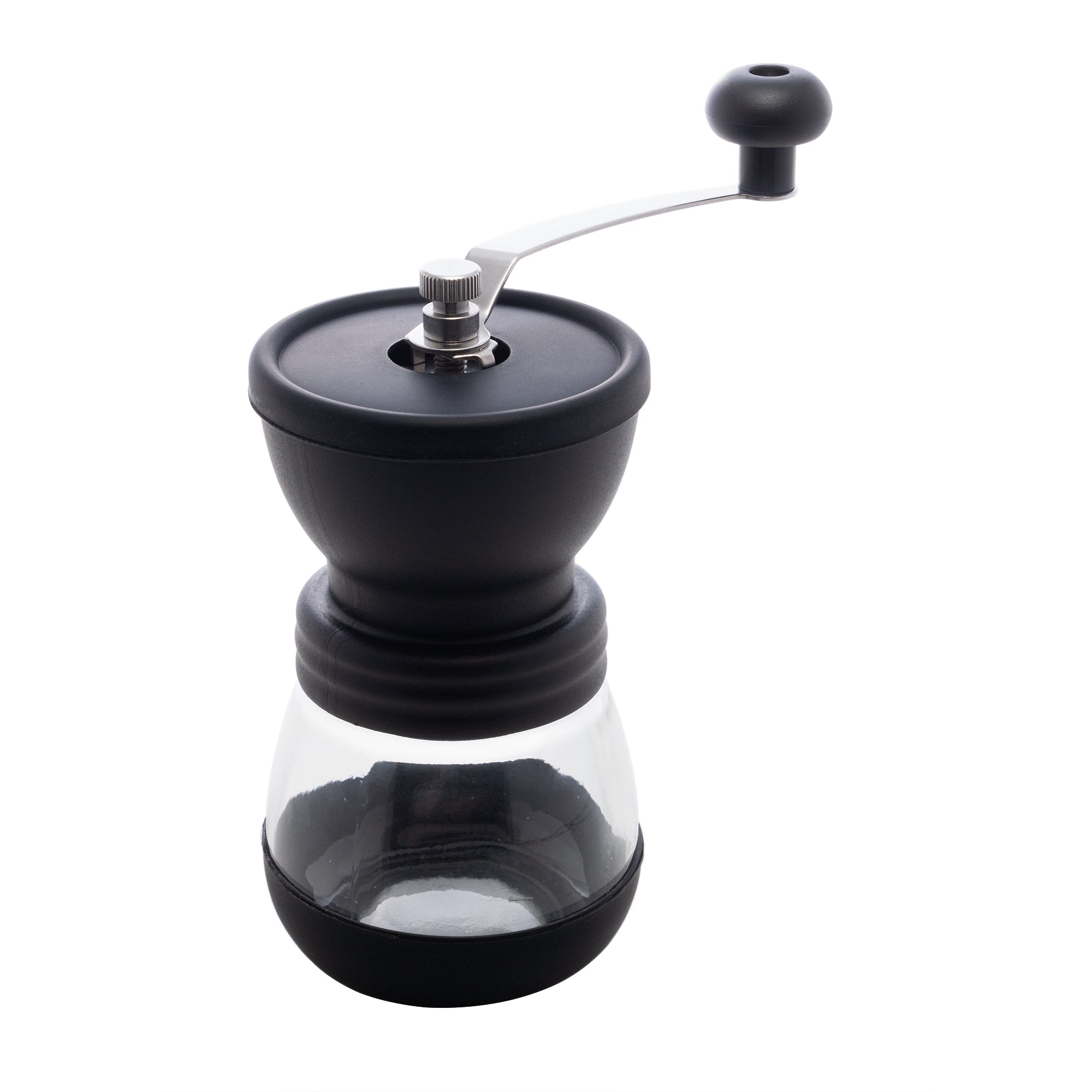 MOEDOR DE CAFÉ MANUAL EM AÇO INOX COM POTE DE VIDRO