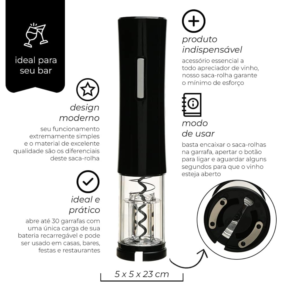 SACA ROLHA INOX ELETRICO