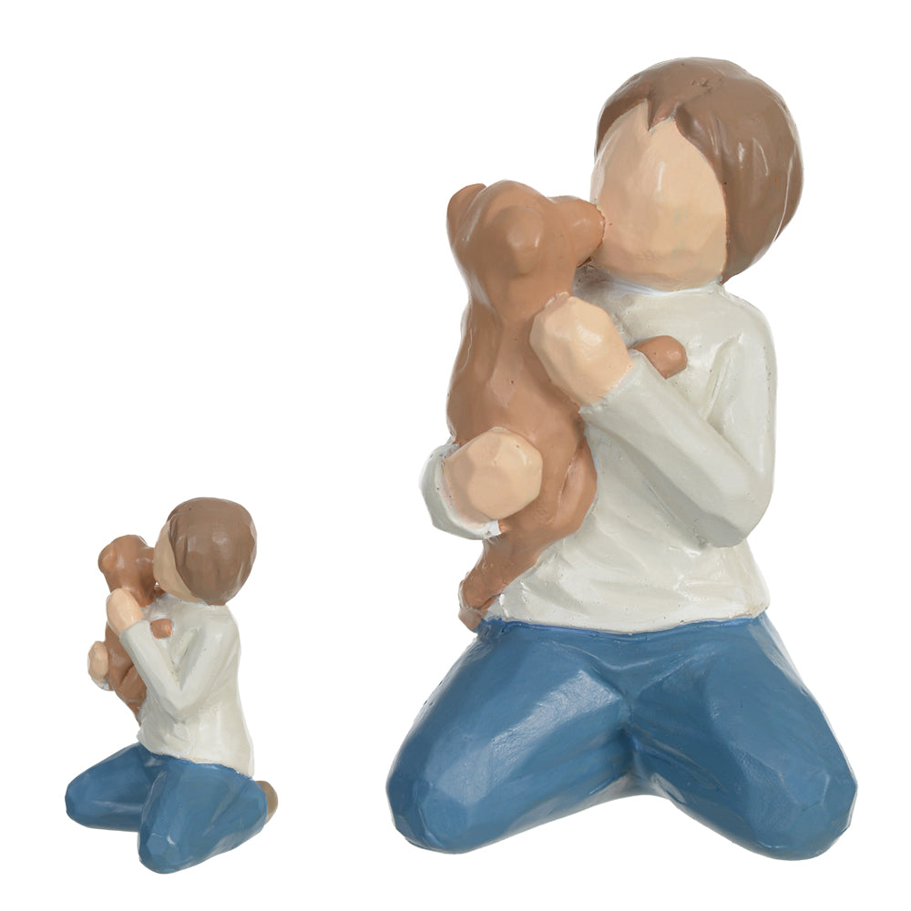 ESCULTURA DECORATIVA RESINA MENINO E CACHORRO (COLORIDO) 8cm 5d