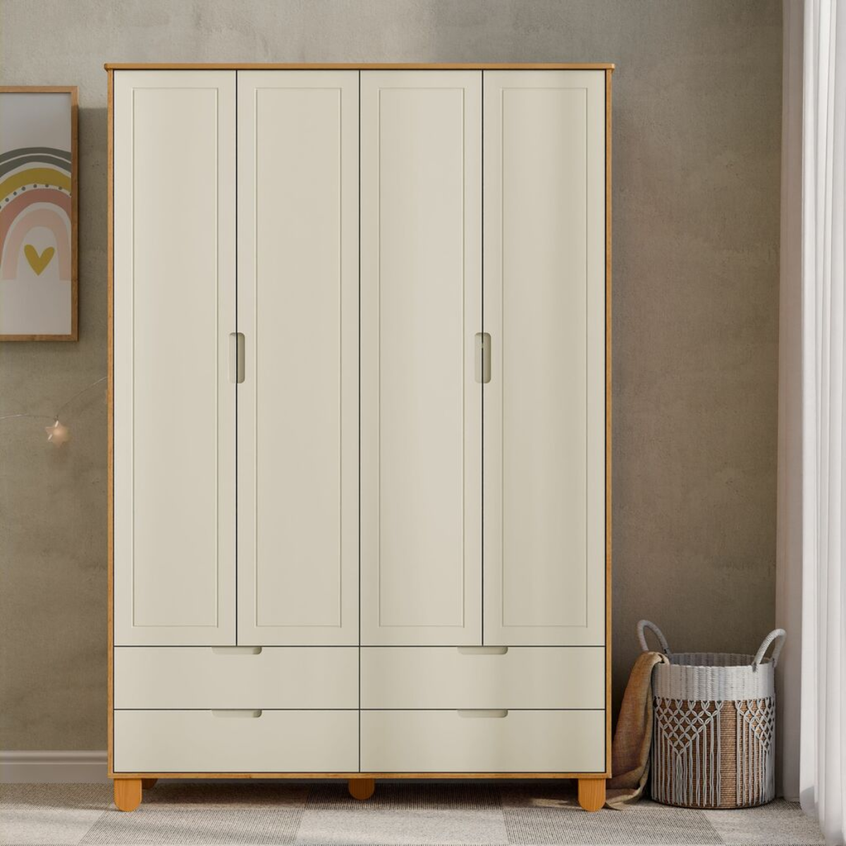 ROUPEIRO 4 PORTAS ZUPY CLEAN SM LAQUEADO FREIJÓ/OFF WHITE/ECO WOOD