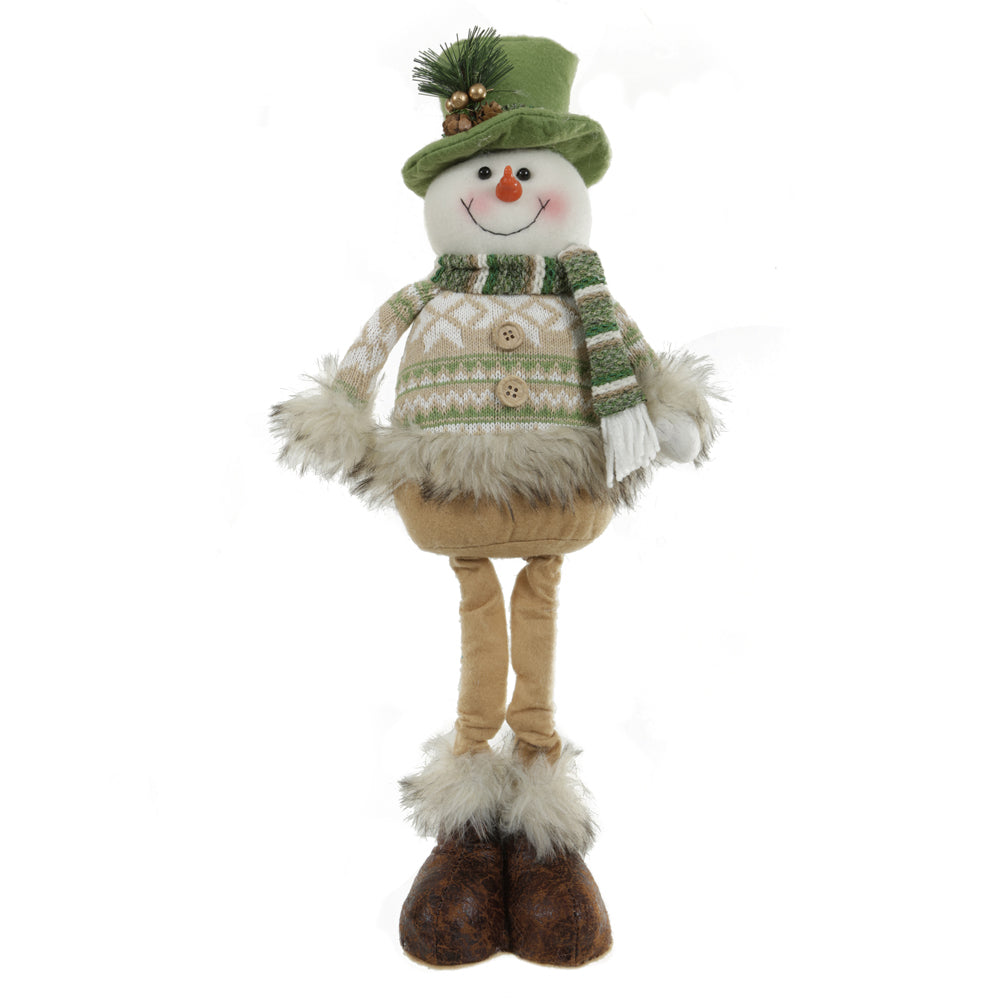 BONECO DE NEVE NATAL VERDE E BEGE 53CM