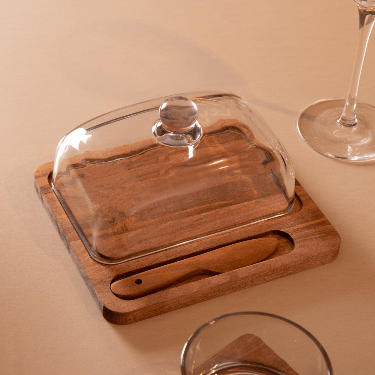 CONJUNTO MANTEIGUEIRA E FACA LIGNUM MADEIRA ACACIA - 16CM