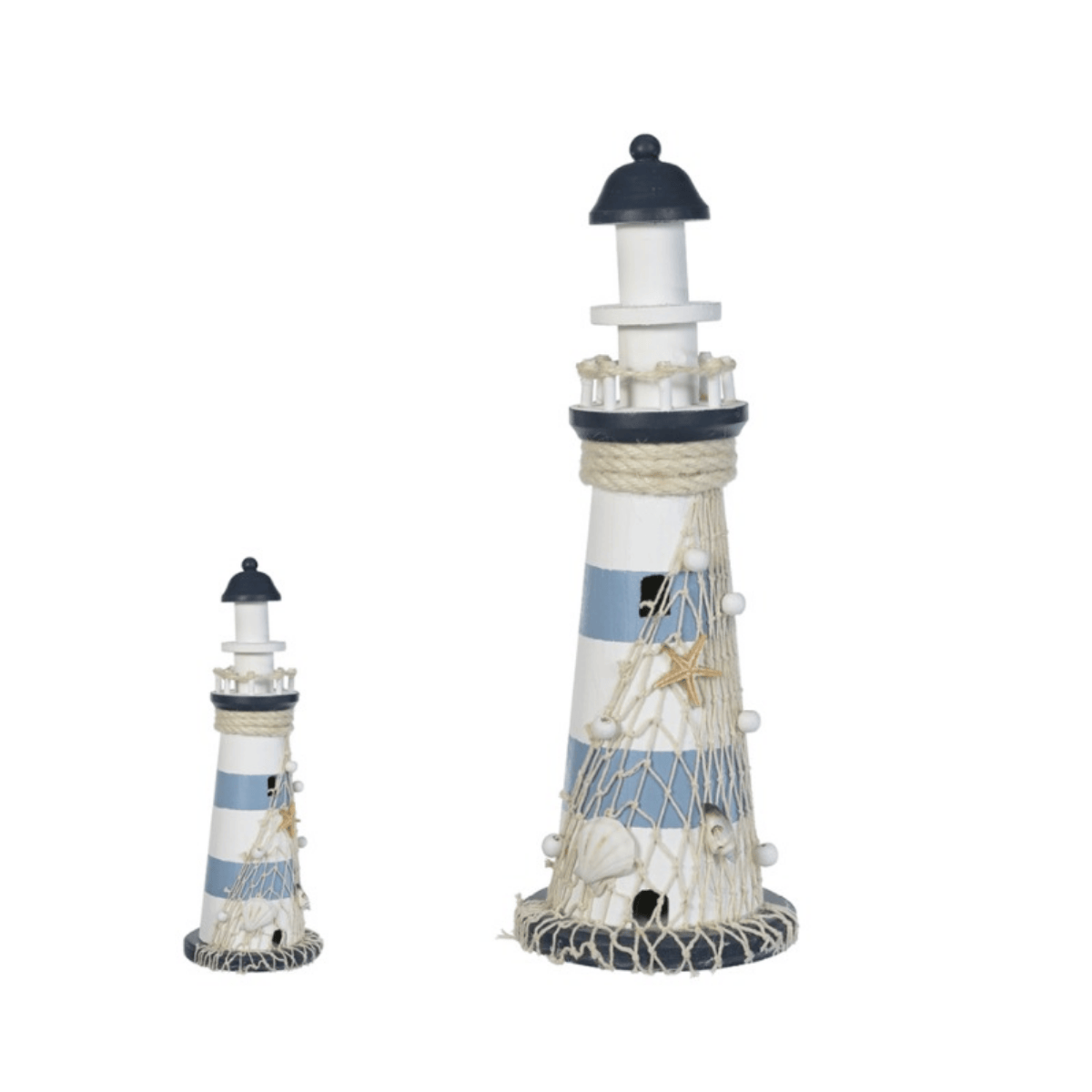 ESCULTURA DECORATIVA MADEIRA FAROL BRANCO AZUL - 40X14X14CM