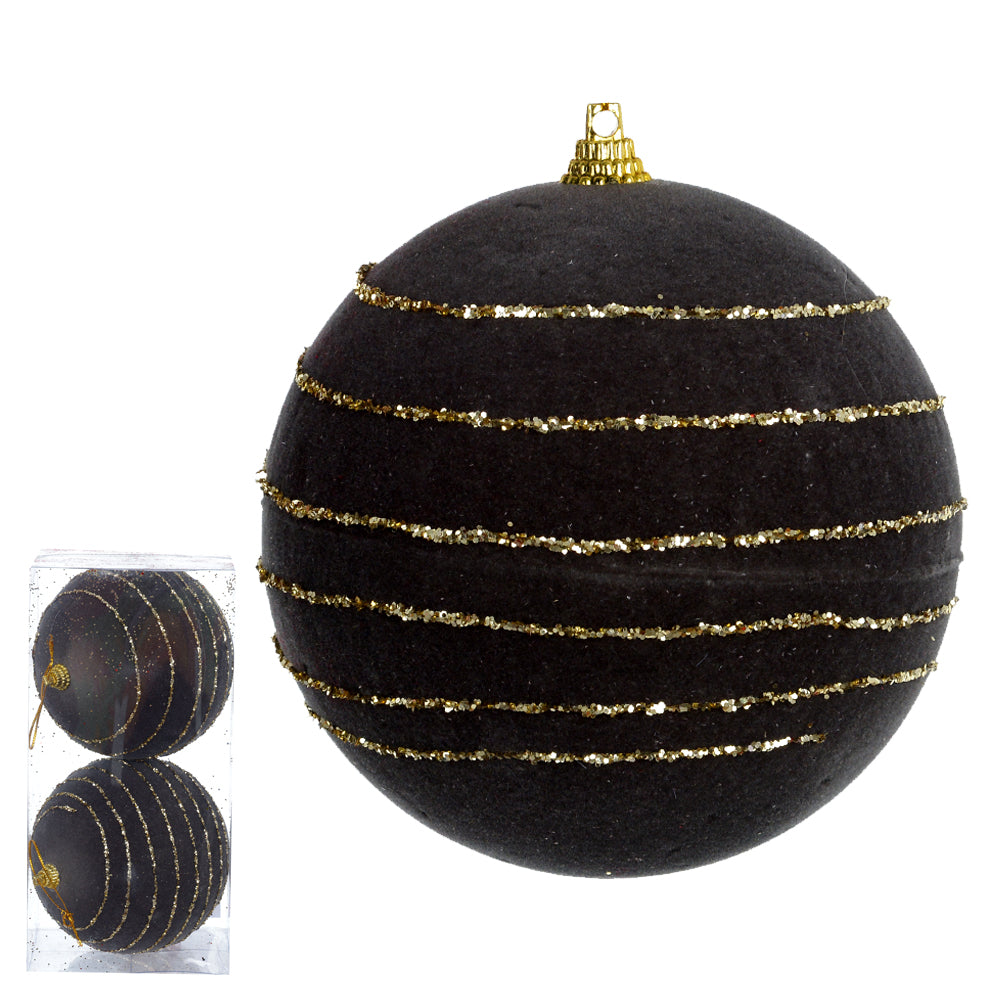BOLA DECORADA VELUDO 10CM CINZA/CHAMPAGNE COM 2 UND