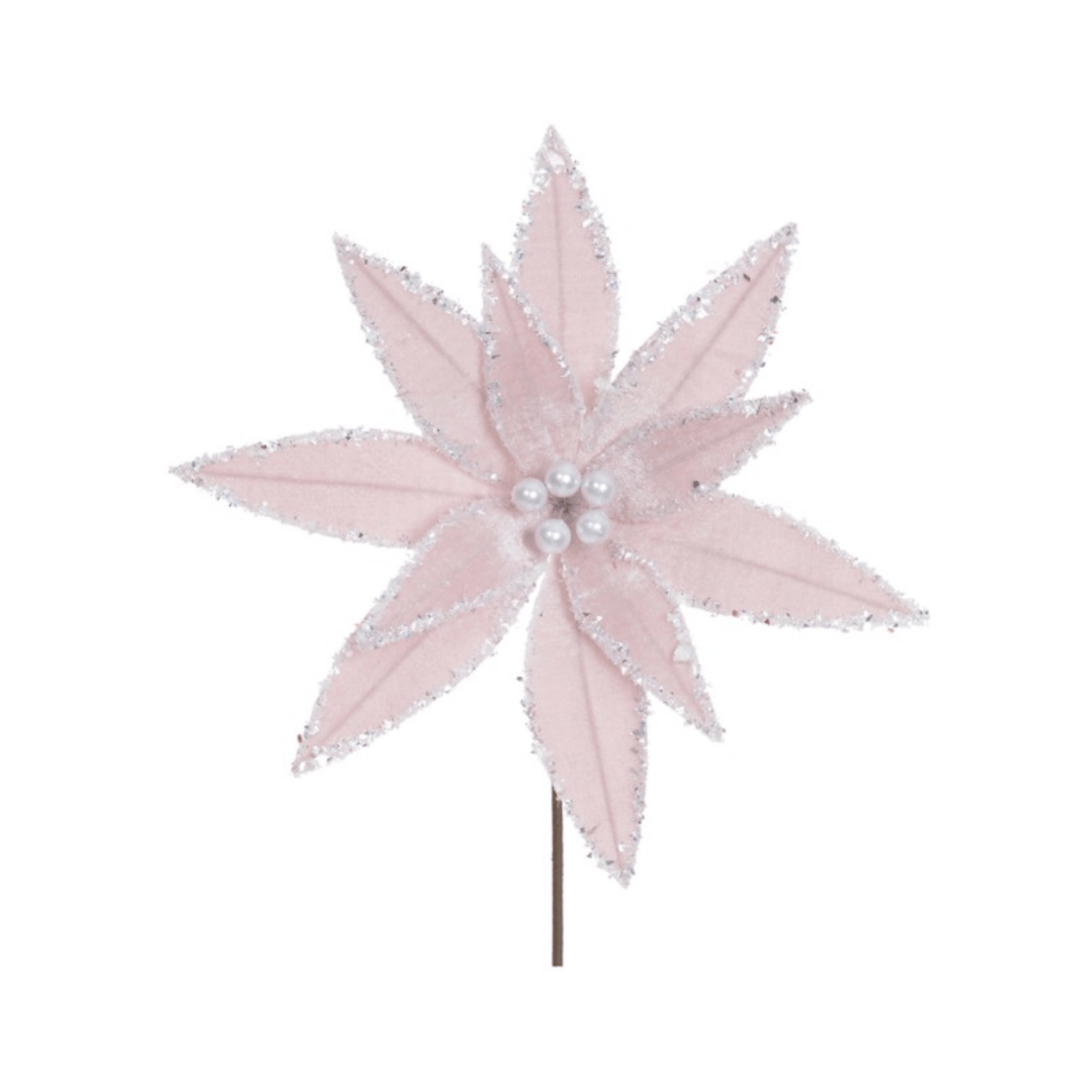 HASTE BICO DE PAPAGAIO AVELUDADO COM GLITTER ROSA CLARO - 25CM