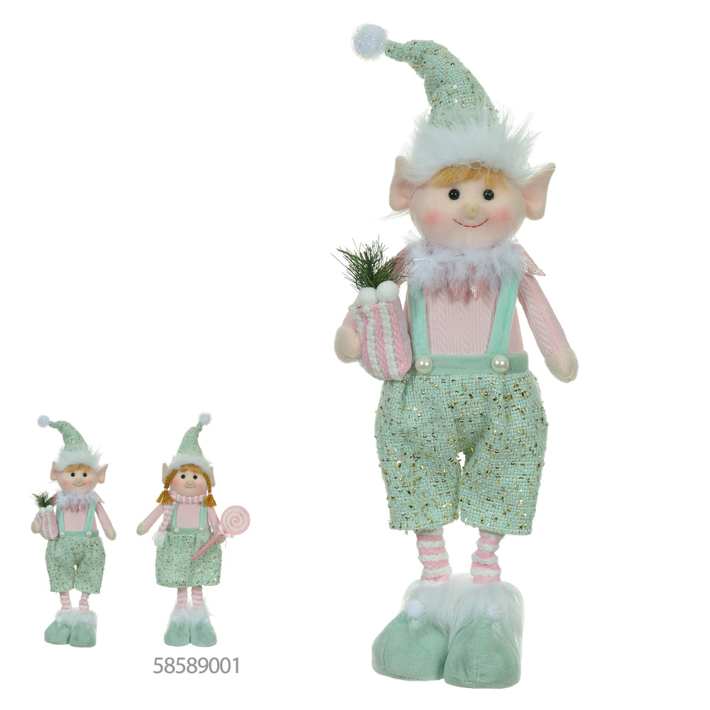 ELFO DE NATAL EM PE 53CM VERDE E ROSA