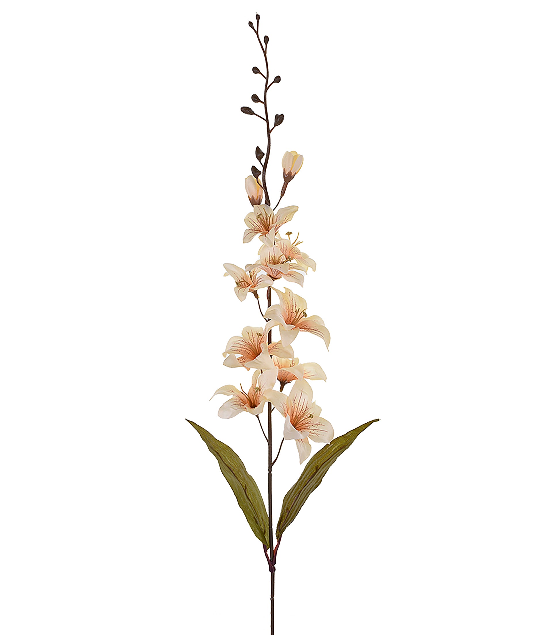 HASTE ORQUÍDEA CETIM COM FOLHAS BEGE