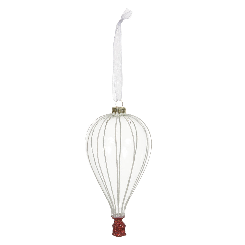 ENFEITE BALÃO EM VIDRO TRANSPARENTE E VEMELHO 14CM