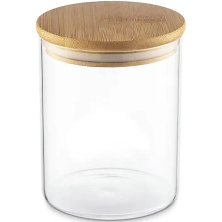 POTE VIDRO COM TAPA BAMBU REDONDO - 750ML