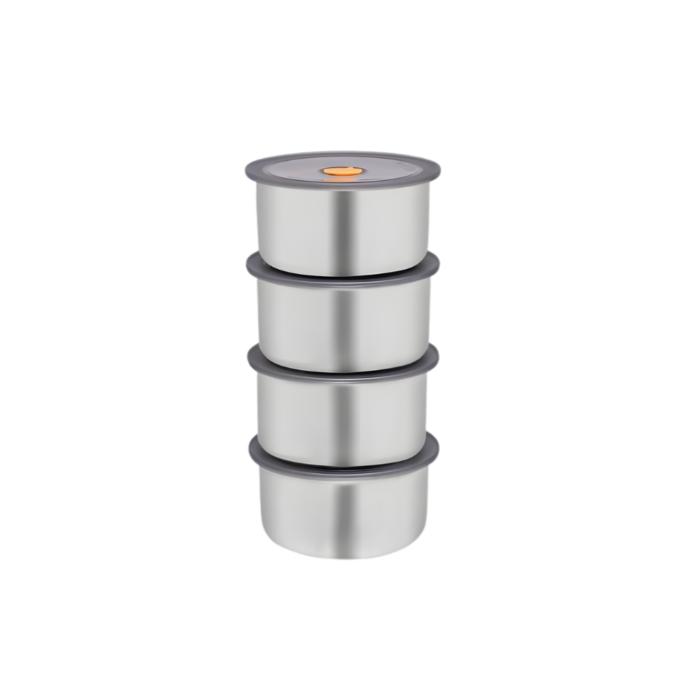 CONJUNTO 4 POTES HERMETICOS REDONDO DE INOX - 450ML
