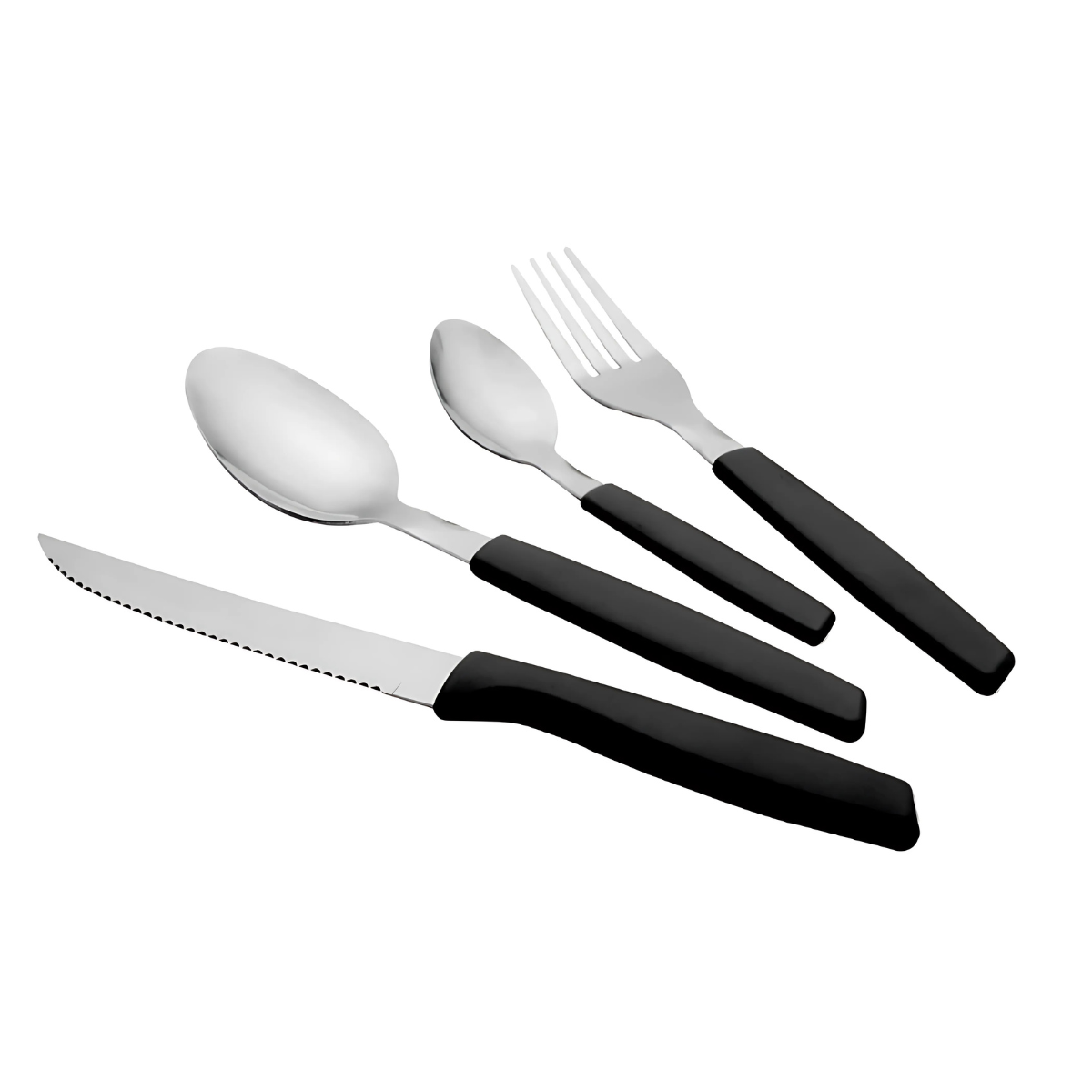 JOGO DE TALHERES CASUAL EM AÇO INOX COM CABO PLÁSTICO - PRETO 16 PEÇAS