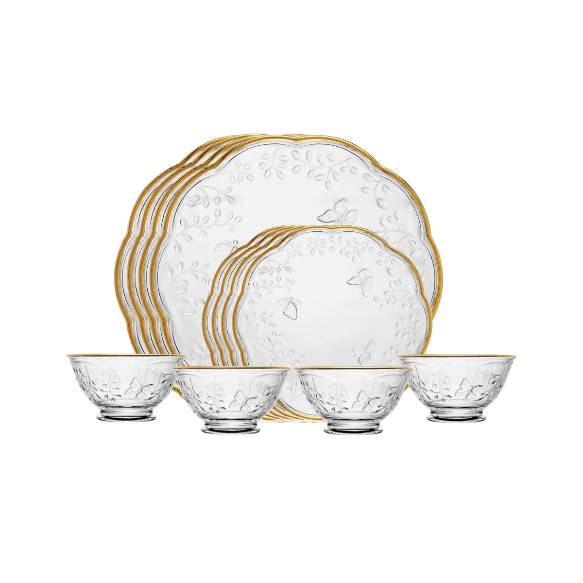 JOGO DE JANTAR 12 PECAS NEW BUTTERFLY COM FIO DE OURO CRISTAL ECOLOGICO