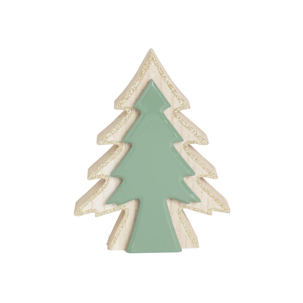 DECORACAO ARVORE DE MADEIRA VERDE/MARROM - 16CM